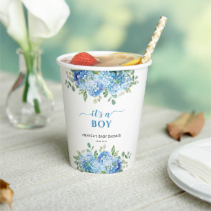 Vasos De Papel Blue Hydrangea Baby Shower Es Niño