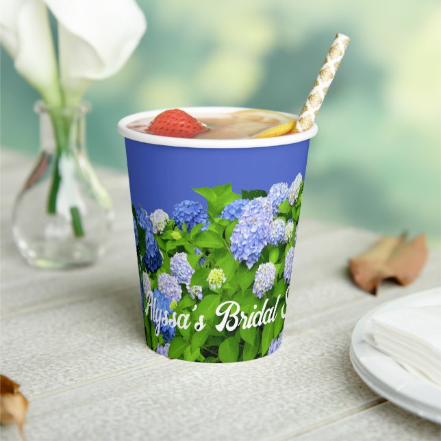 Vasos De Papel Blue Hydrangea Flowers Bridal Shower (in situ)