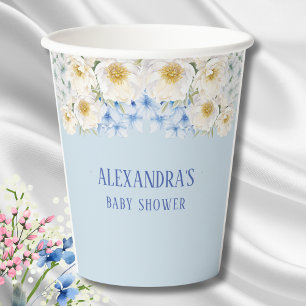 Vasos De Papel Blue Hydrangea White Floral Garden Baby Shower