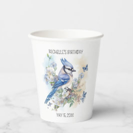 Vasos De Papel Blue Jay Bird Flowers Springtime Birday Name