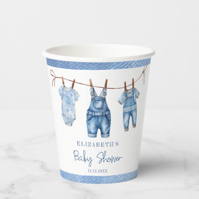 Vasos De Papel Blue Jean Baby Denim Boy Baby Shower (Anverso)