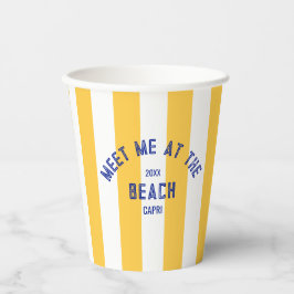 Vasos De Papel Blue Meet Me At Beach Yellow Cabana Stripe