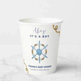 Vasos De Papel Blue Modern Ahoy Nautical Boy Baby Shower