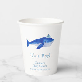 Vasos De Papel Blue Modern Boy Under the Sea Whale Baby Shower