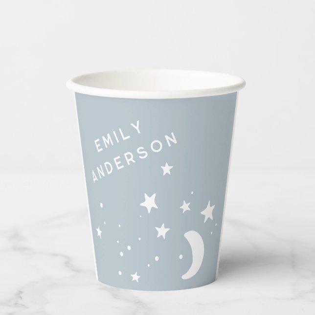 Vasos De Papel Blue Modern Rainbow and stars White Baby Shower (Anverso)