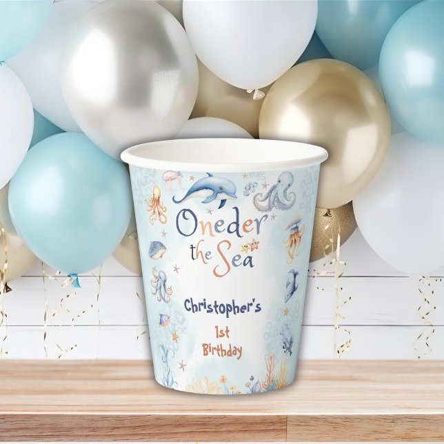 Vasos De Papel Blue Oneder the sea first birthday Sticker (Subido por el creador)