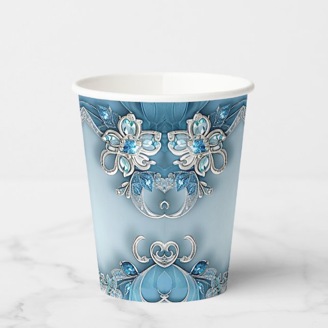 Vasos De Papel Blue Ornate Floral Paper cup (Izquierda)