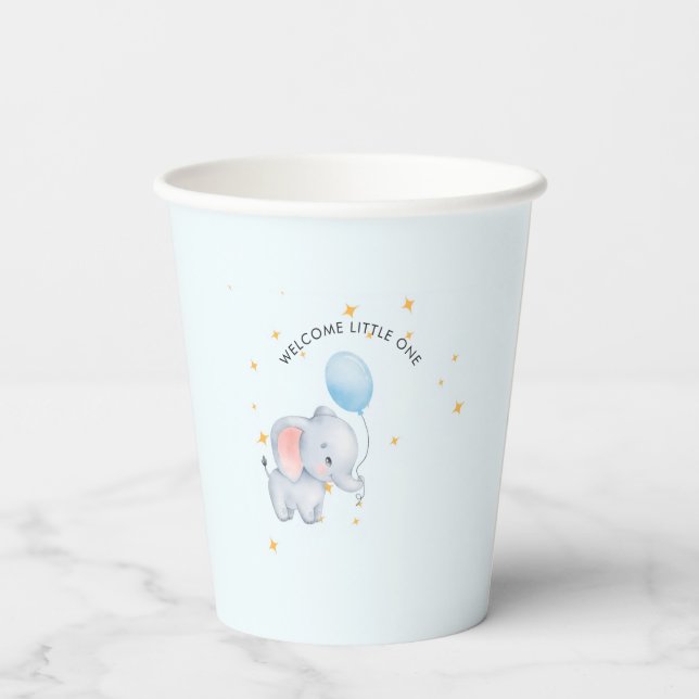 Vasos De Papel Blue Playful Elephants Baby Shower (Reverso )