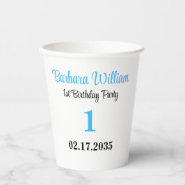 Vasos De Papel Blue Script First Birthday Custom Party