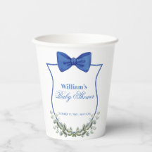 Blue Simple Bow Eucalyptus Escudo Boy Baby Shower