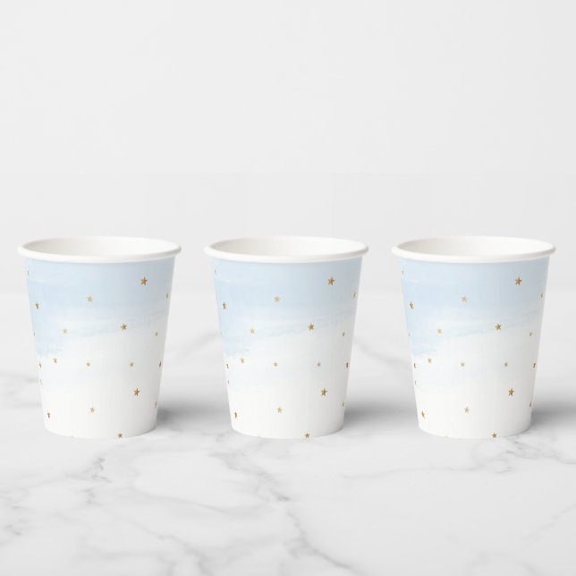 Vasos De Papel Blue Sky and Gold Stars Fiestas Cubos (Multi)