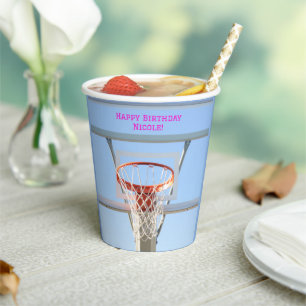Vasos De Papel Blue Sky Girls Cumpleaños Partido de Baloncesto Ho