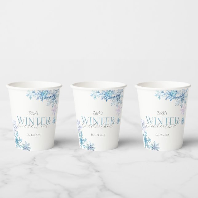 Vasos De Papel Blue Snowflake Winter Wonderland First Birthday (Multi)