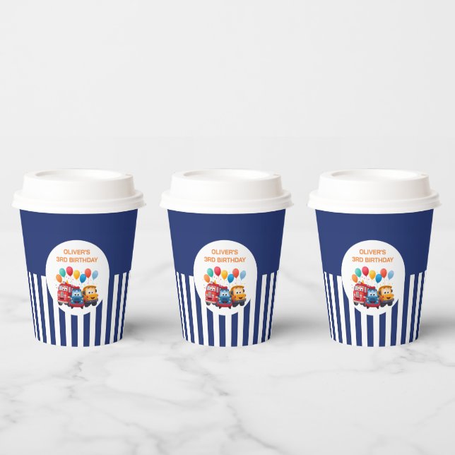 Vasos De Papel Blue Striped Truck Birthday Theme (Multi)