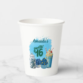 Vasos De Papel Blue Sweet Sixteen Paper Cups