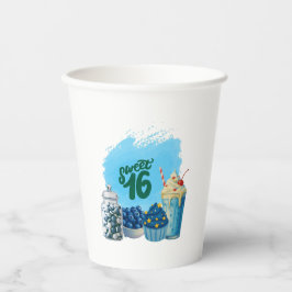Vasos De Papel Blue Sweet Sixteen Paper Cups