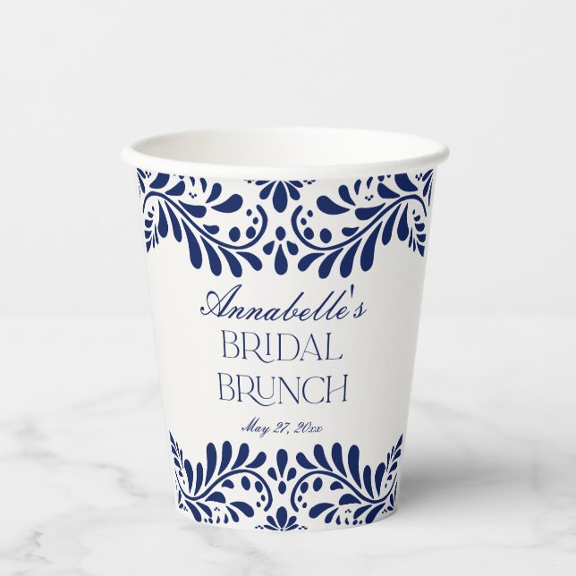 Vasos De Papel Blue Talavera Tile Español Fiesta Bridal Brunch (Anverso)