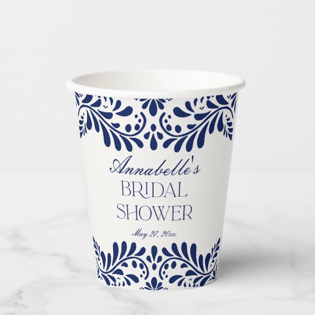 Vasos De Papel Blue Talavera Tile Español Fiesta Bridal Ducha (Anverso)