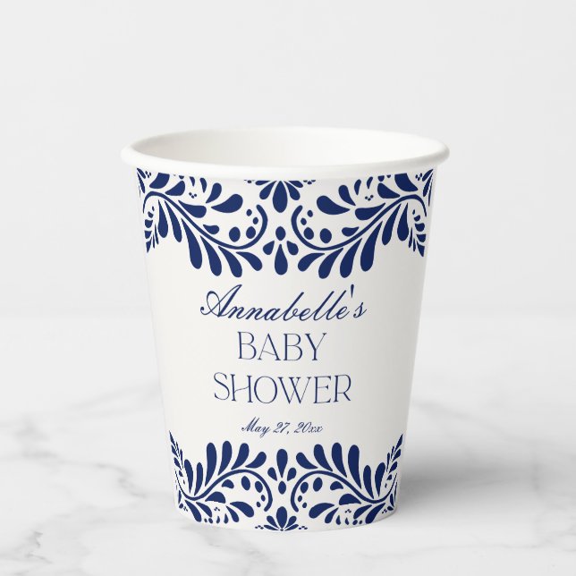 Vasos De Papel Blue Talavera Tile Spanish Fiesta Baby Shower (Anverso)
