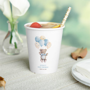 Vasos De Papel Blue Teddy Bear Balloon Boy Baby Shower