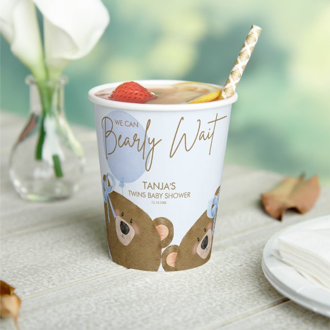 Vasos De Papel Blue Teddy Podemos Embarazar Baby Shower Gemelos D (in situ)