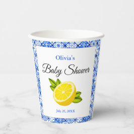 Vasos De Papel Blue Tile Mediterranean Lemon Baby Shower