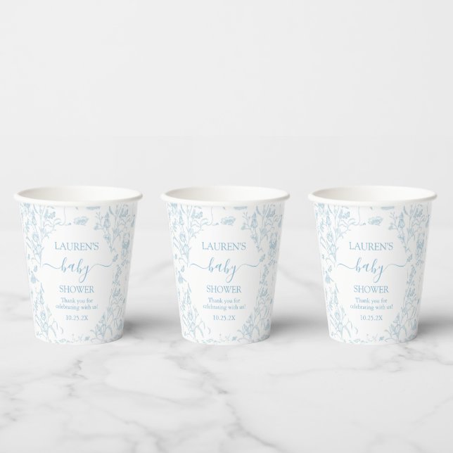 Vasos De Papel Blue Toile Bear Baby Shower Boy (Multi)