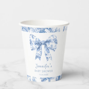 Vasos De Papel Blue Toile Bow Vintage Cuadros De Papel Baby Showe