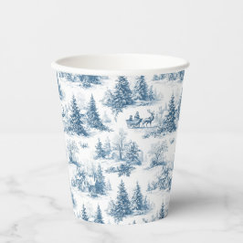 Vasos De Papel Blue Toile Christmas Pattern 