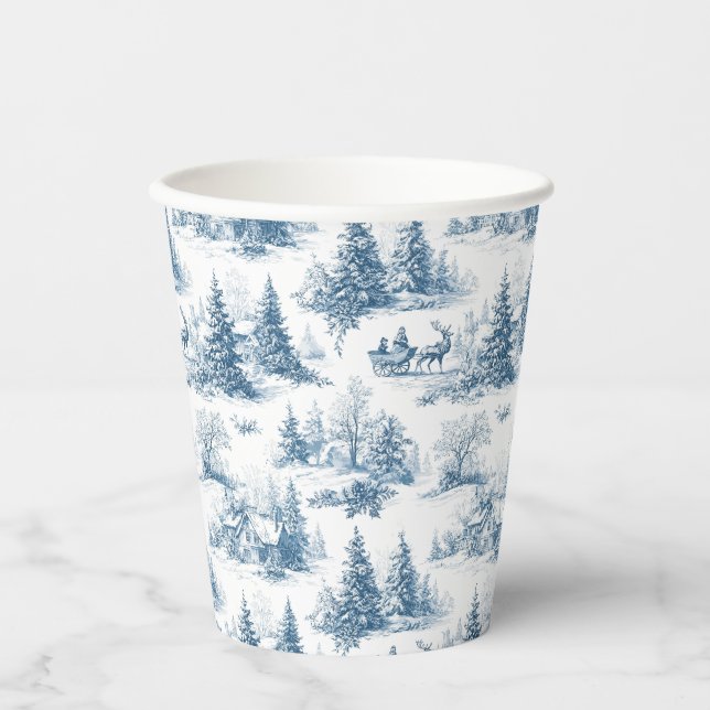 Vasos De Papel Blue Toile Christmas Pattern  (Anverso)