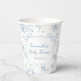 Vasos De Papel Blue Toile Floral Baby Shower