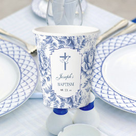 Vasos De Papel Blue Toile Flower Baptism Paper Cup