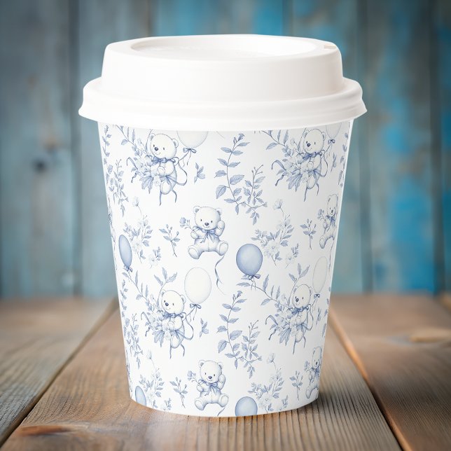 Vasos De Papel Blue Toile Teddy Bear Baby Shower (Subido por el creador)