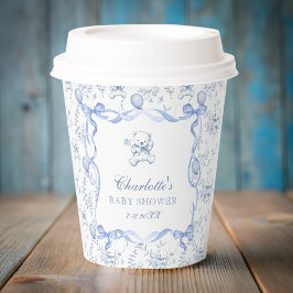 Vasos De Papel Blue Toile Teddy Bear Baby Shower