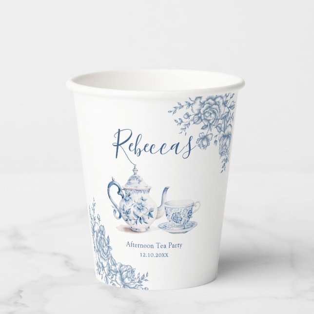 Vasos De Papel Blue Victorian Garden Bridal Shower Tea (Anverso)
