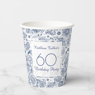 Vasos De Papel Blue Vintage 60th Birthday Party Paper Cup