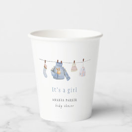 Vasos De Papel Blue Watercolor Chica Winter Clothes Baby Shower