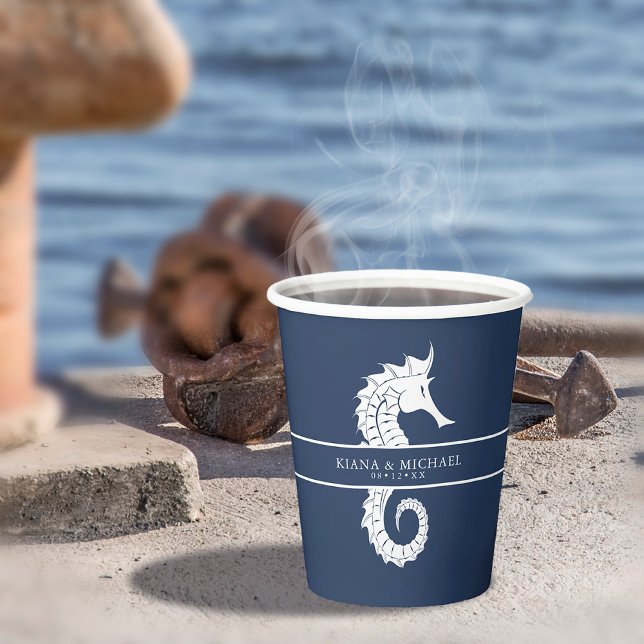 Vasos De Papel Blue Wave Seahorse Wedding Wht/Navy ID836 (Subido por el creador)