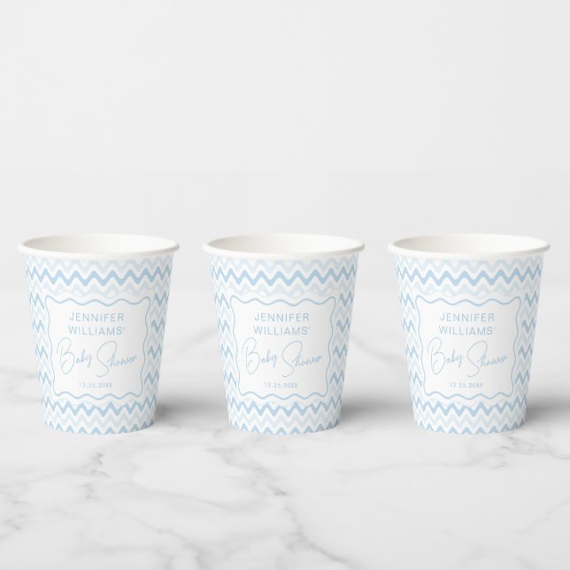 Vasos De Papel Blue Wavy Retro Sweet Baby Boy Shower (Multi)