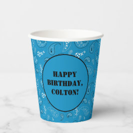 Vasos De Papel Blue Western Bandana Print Birday Party