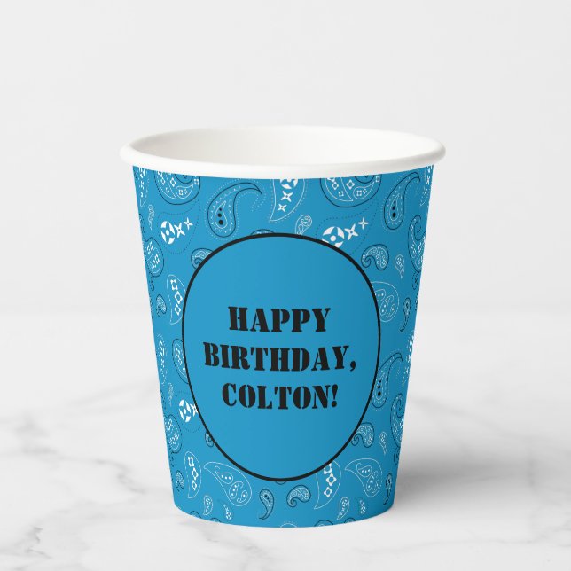 Vasos De Papel Blue Western Bandana Print Birday Party (Anverso)