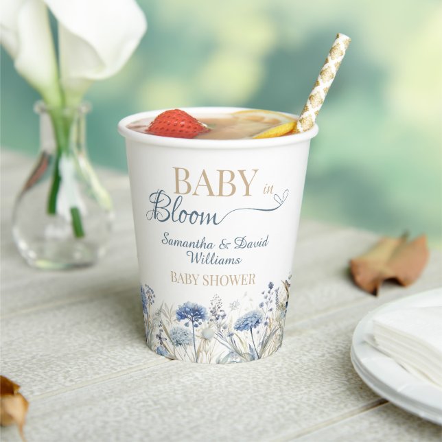 Vasos De Papel Blue Wildflower Baby in Bloom Garden Baby Shower (in situ)