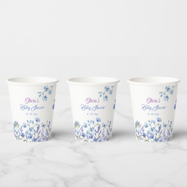Vasos De Papel Blue Wildflower Boho Neutral Baby Shower (Multi)