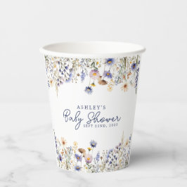 Vasos De Papel Blue Wildflower Boho Watercolor Baby Shower