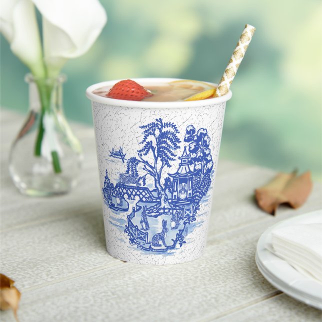 Vasos De Papel Blue Willow Rabbit Classic Whimsical Pottery (in situ)