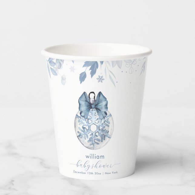 Vasos De Papel Blue Winter Bow Snowflake Ornament Baby Shower  (Anverso)