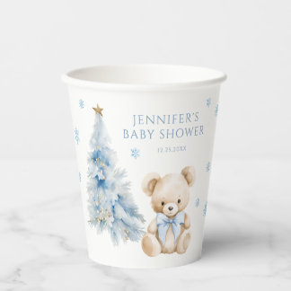 Vasos De Papel Blue Winter Teddy Bear Pine Tree Baby Girl Shower