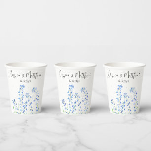 Vasos De Papel Bluebells Floral Azul acuarela Bodas naturales