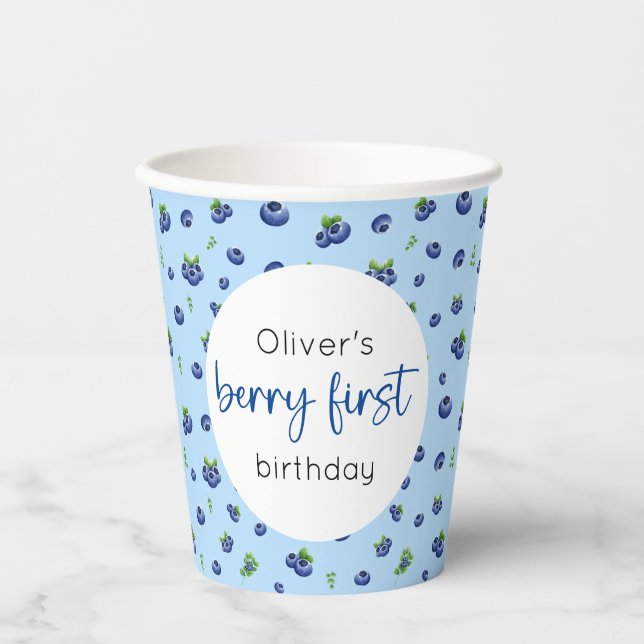 Vasos De Papel Blueberry 1ᵉʳ Birthday Berry First (Anverso)