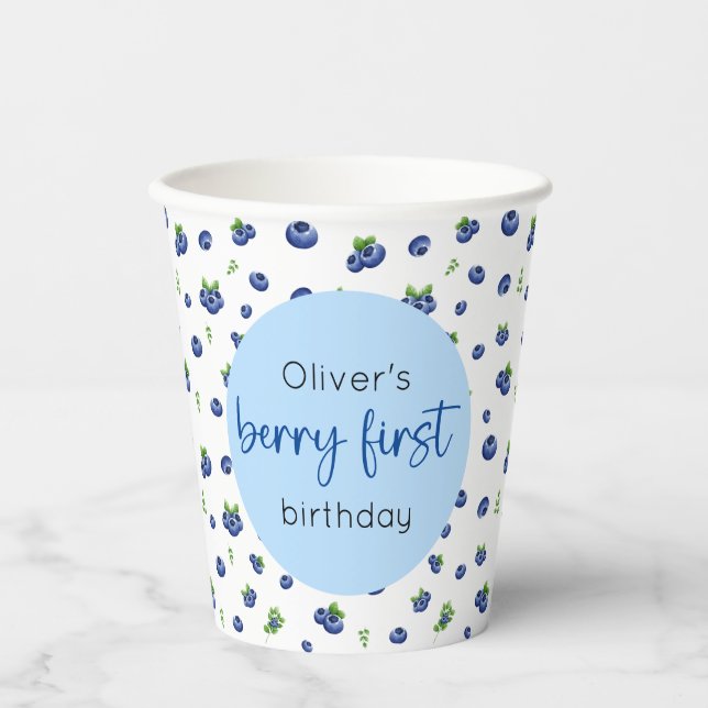 Vasos De Papel Blueberry 1ᵉʳ Birthday Berry First (Anverso)